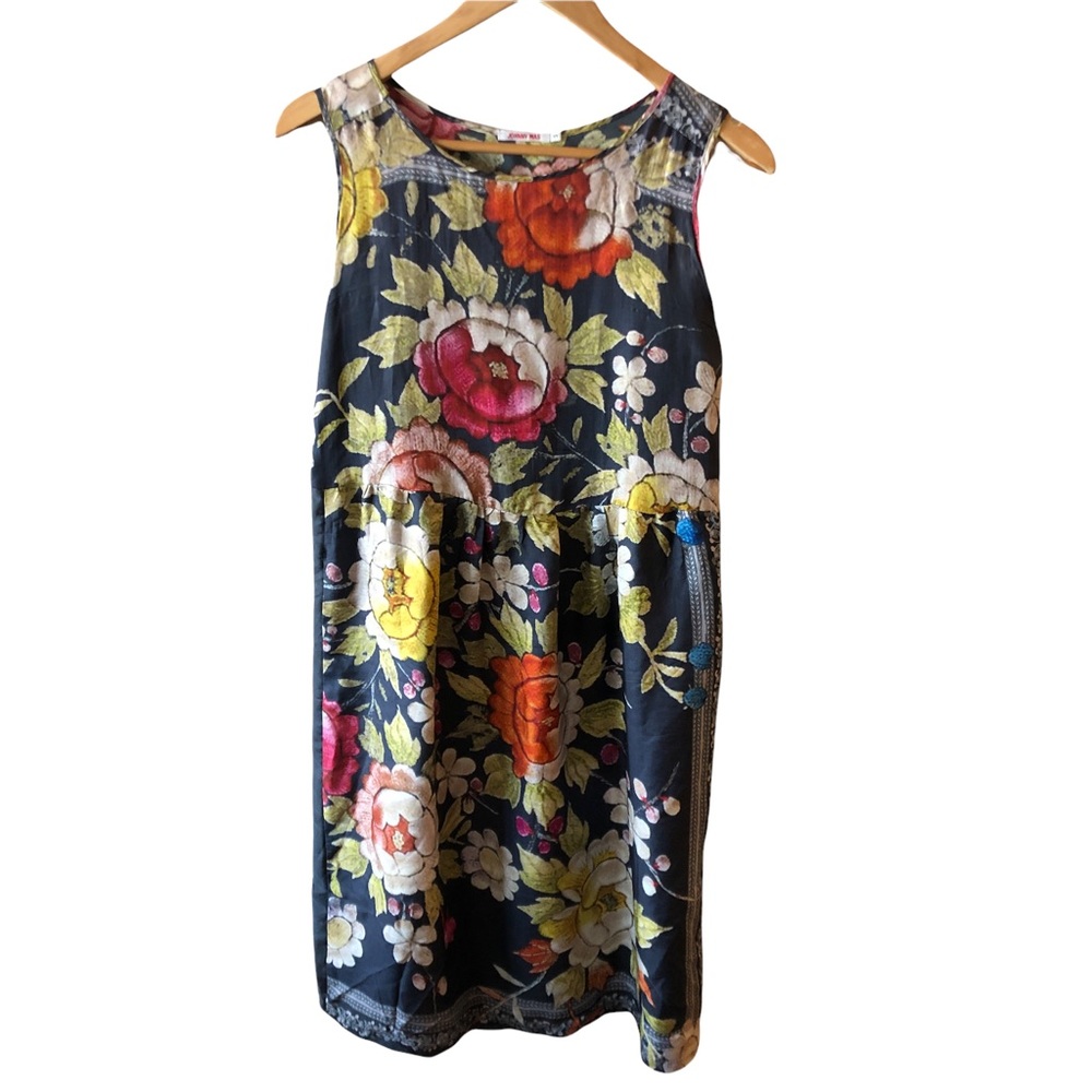 Johnny Was Gray Floral Silk Dress